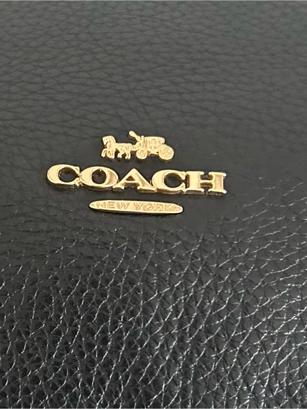 Coach Black Pebbled Leather Tote Bag Gold Chain Shoulder Purse